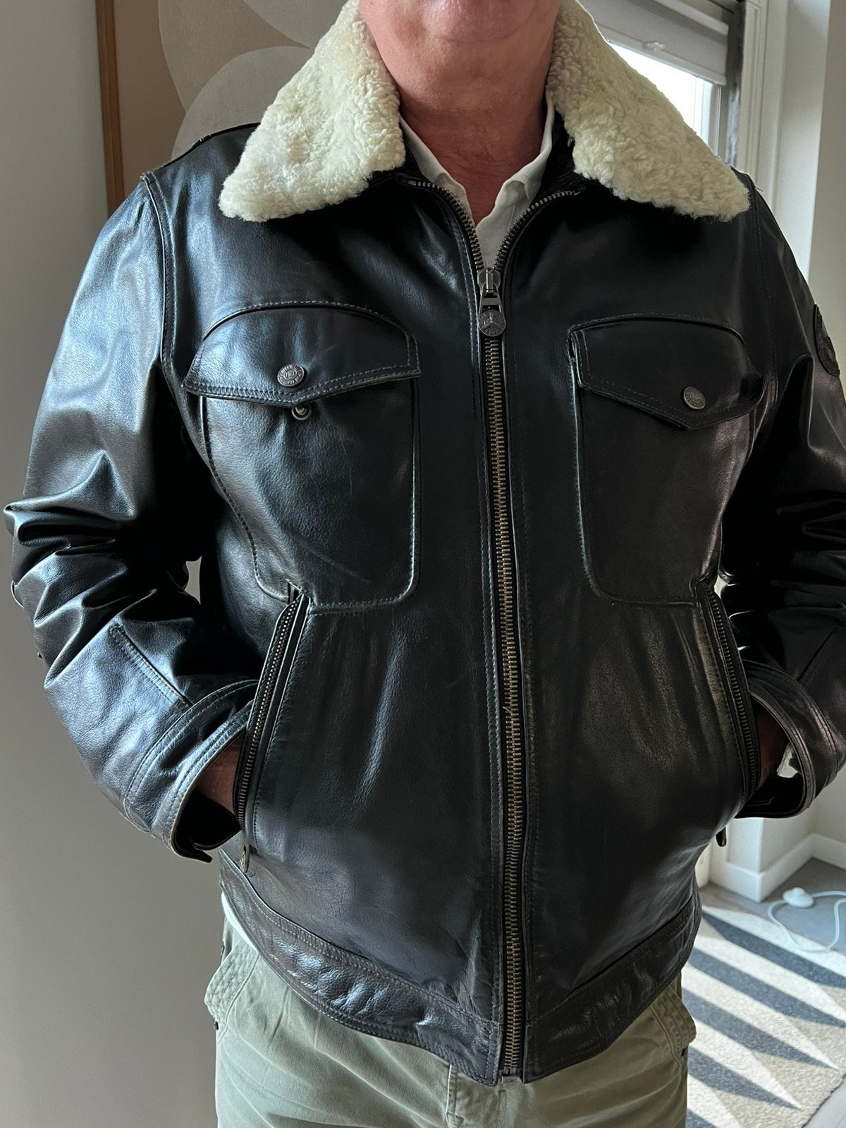 Lederen jas PME piloten jack maat L, Kleding | Heren, Ophalen, Zo goed als nieuw, Maat 52/54 (L), Bruin