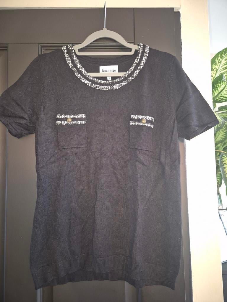 Leo & Ugo Zwart T-shirt met Witte Details - Maat M, Maat 38/40 (M), Leo & Ugo, Zwart, Ophalen of Verzenden