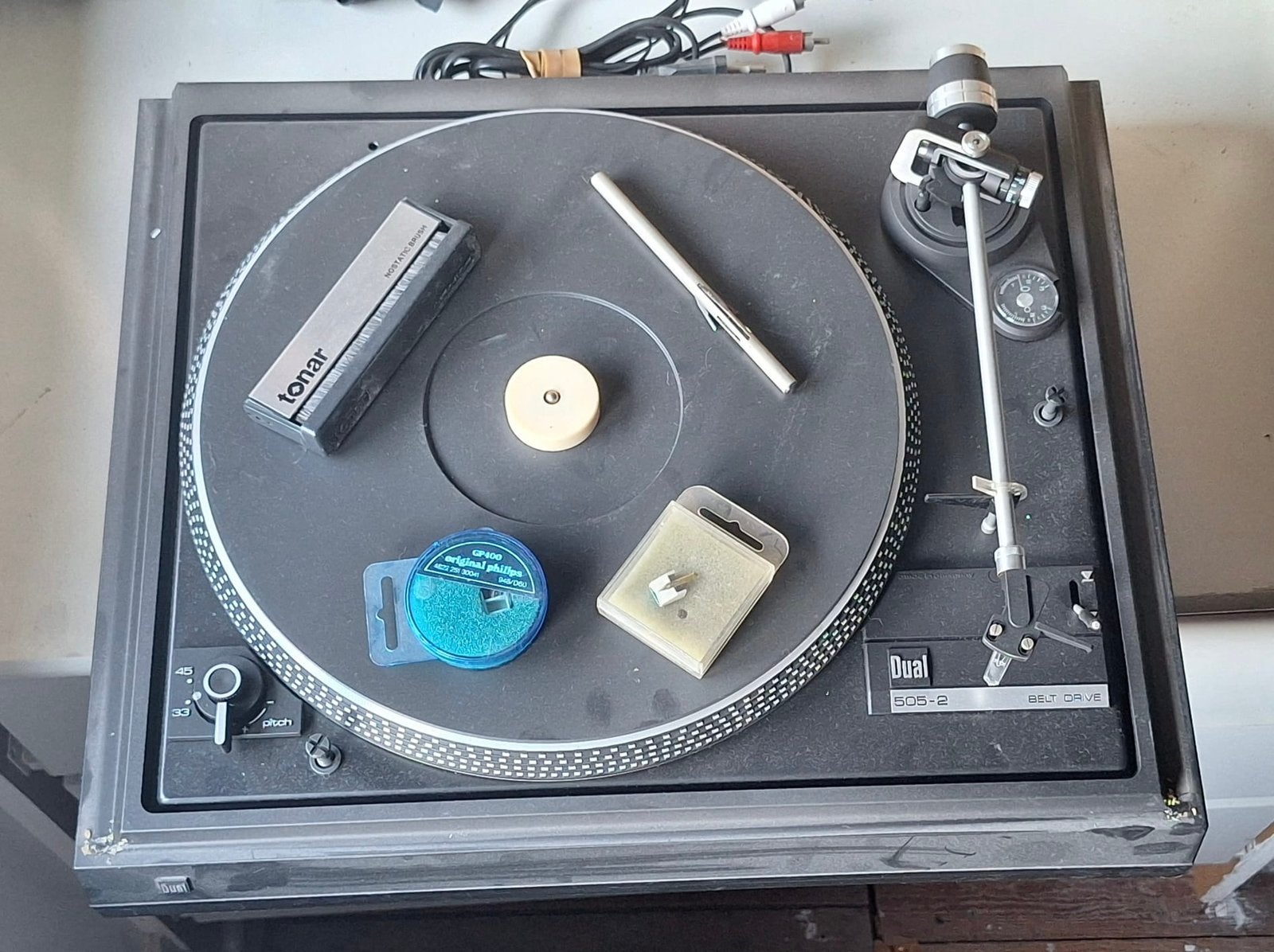 Dual 505-2 platenspeler, snaaraangedreven model 80s, Ophalen, Gebruikt, Thorens, Pitch-regelaar