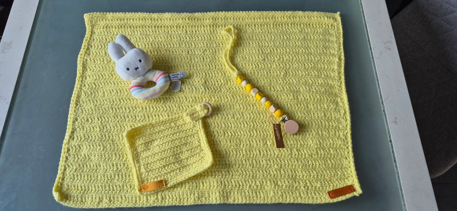 Handgehaakt babydekentje Geel, Nieuw, Handgemaakt, Geel, Deken