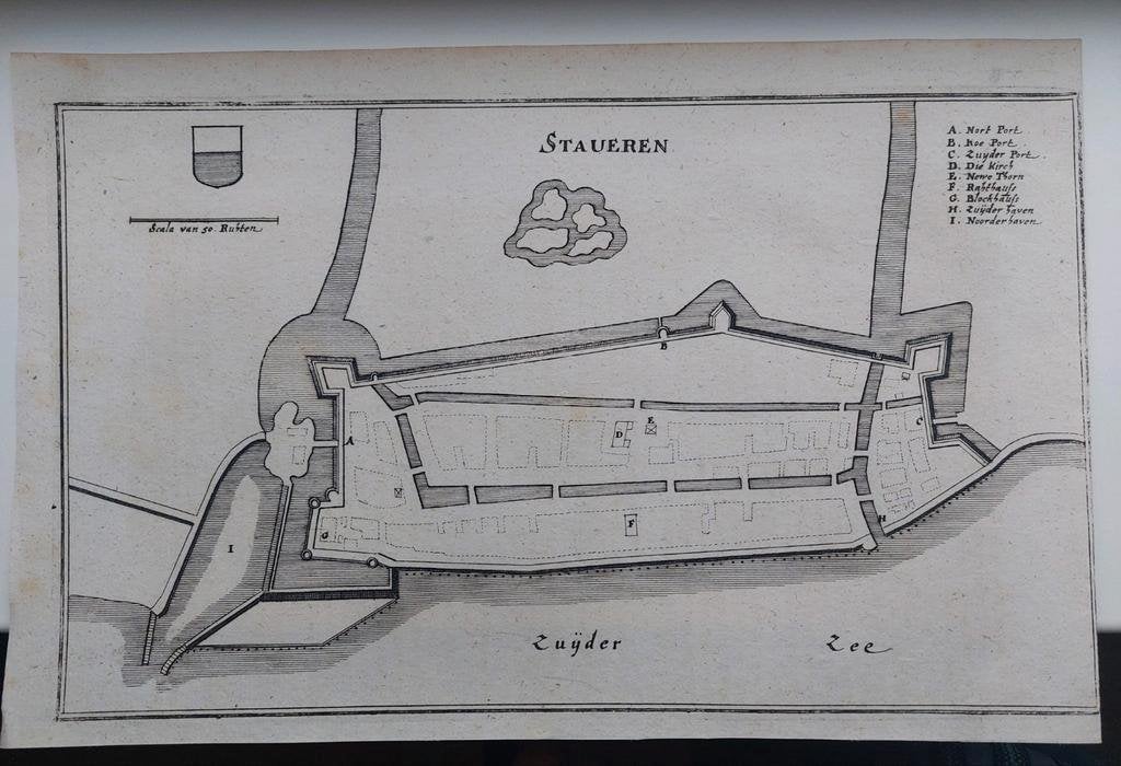 5 / Staveren - Stavoren Gravure uit 1659 van Caspar Merian, Ophalen of Verzenden