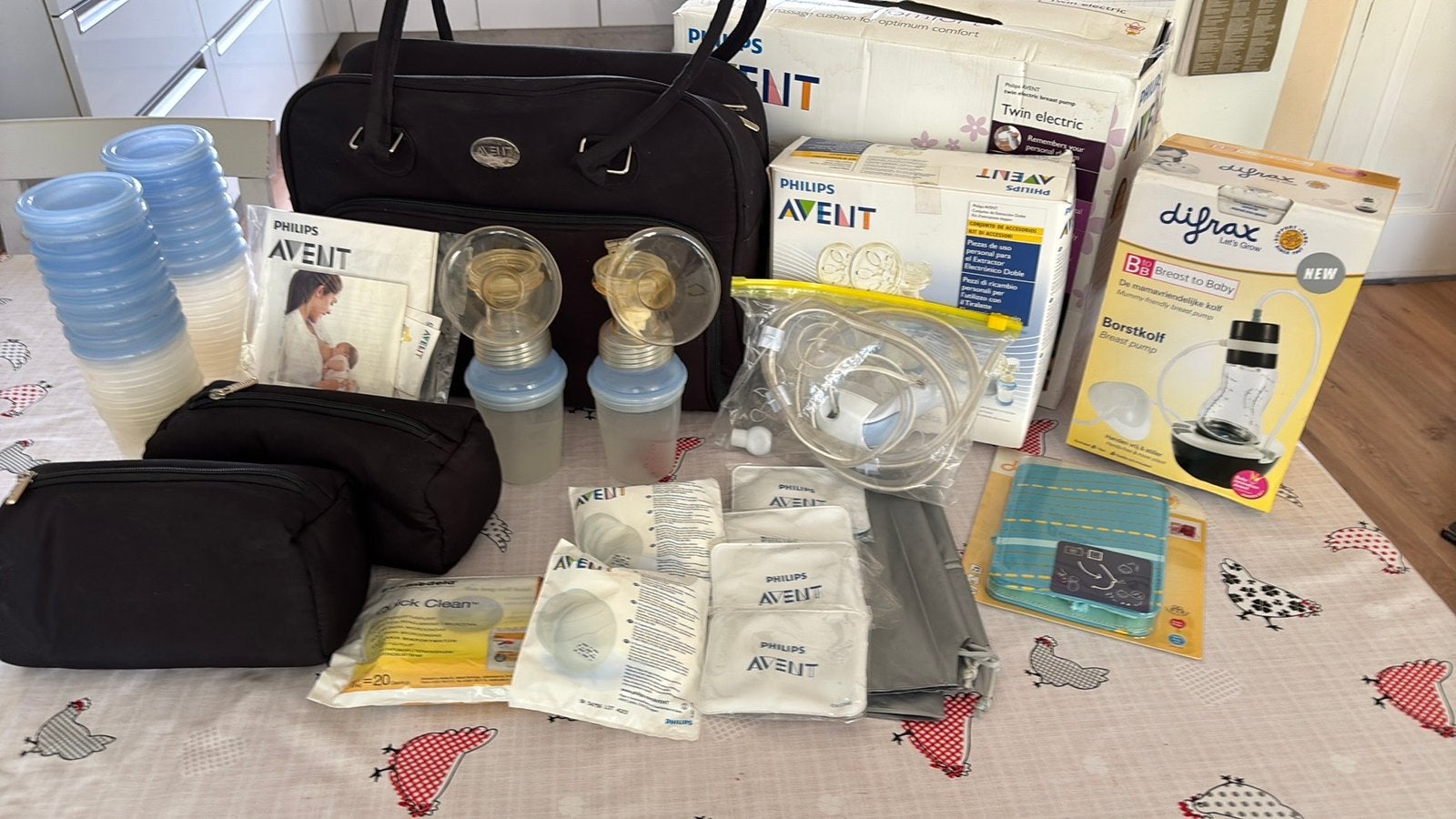 Complete duo kolfset Avent en Difrax handsfree, Ophalen of Verzenden, Gebruikt, Borstkolf