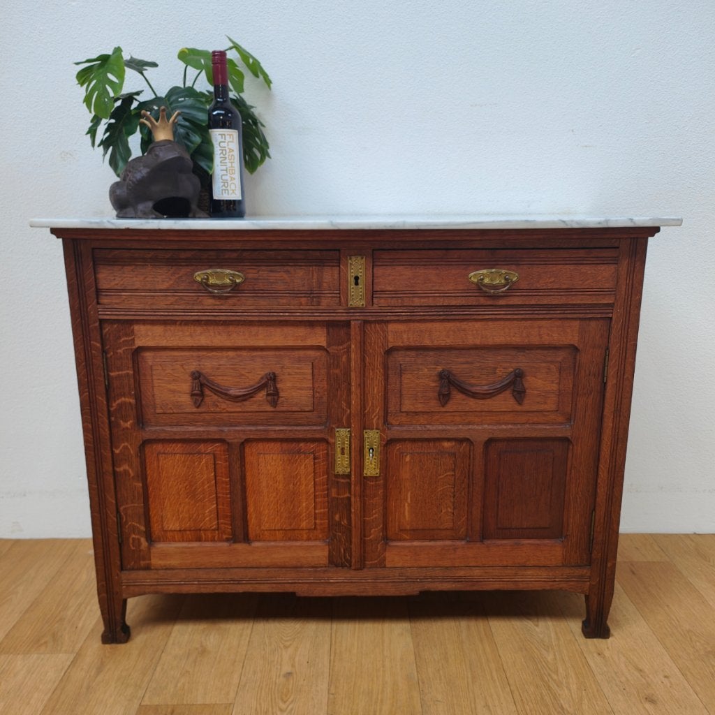 Vintage Antiek dressoir commode ladekast met marmer blad 511, Valkenswaard, Gebruikt, 100 tot 150 cm, Info@flashbackfurniture.nl