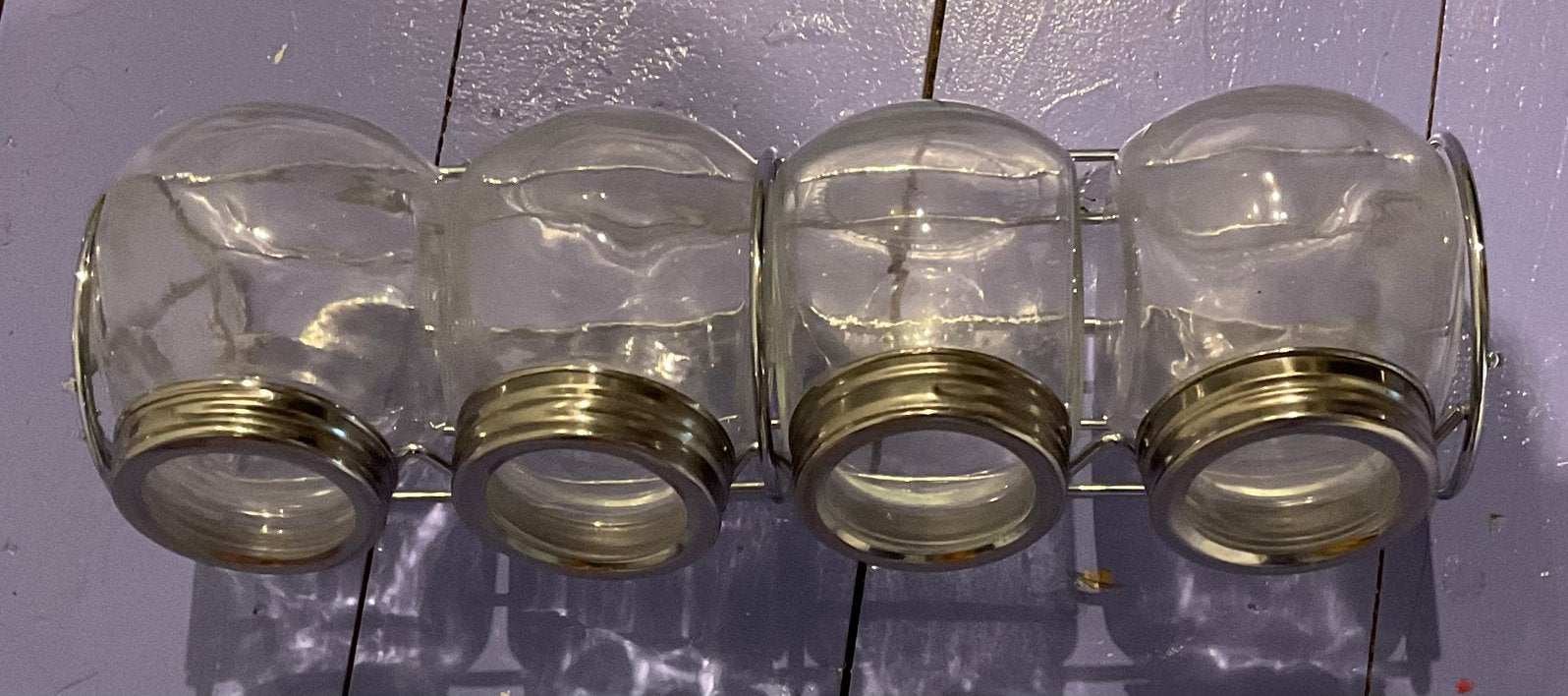 Rekje met 4 glazen potjes., Huis en Inrichting, Ophalen, Zo goed als nieuw, Rvs of Chroom