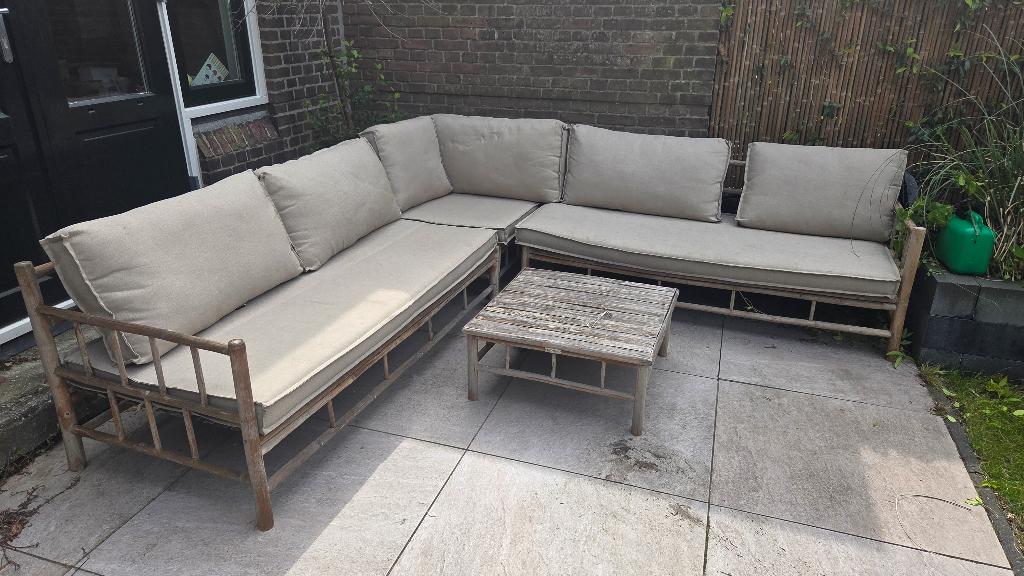 Loungeset tuin bamboe exotan, Ophalen, Gebruikt, Bank, Loungeset