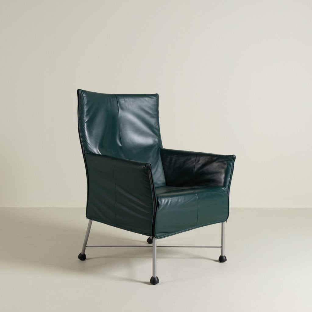 Montis Charly Fauteuil Groen Leer - Aluminium (Op Doppen)