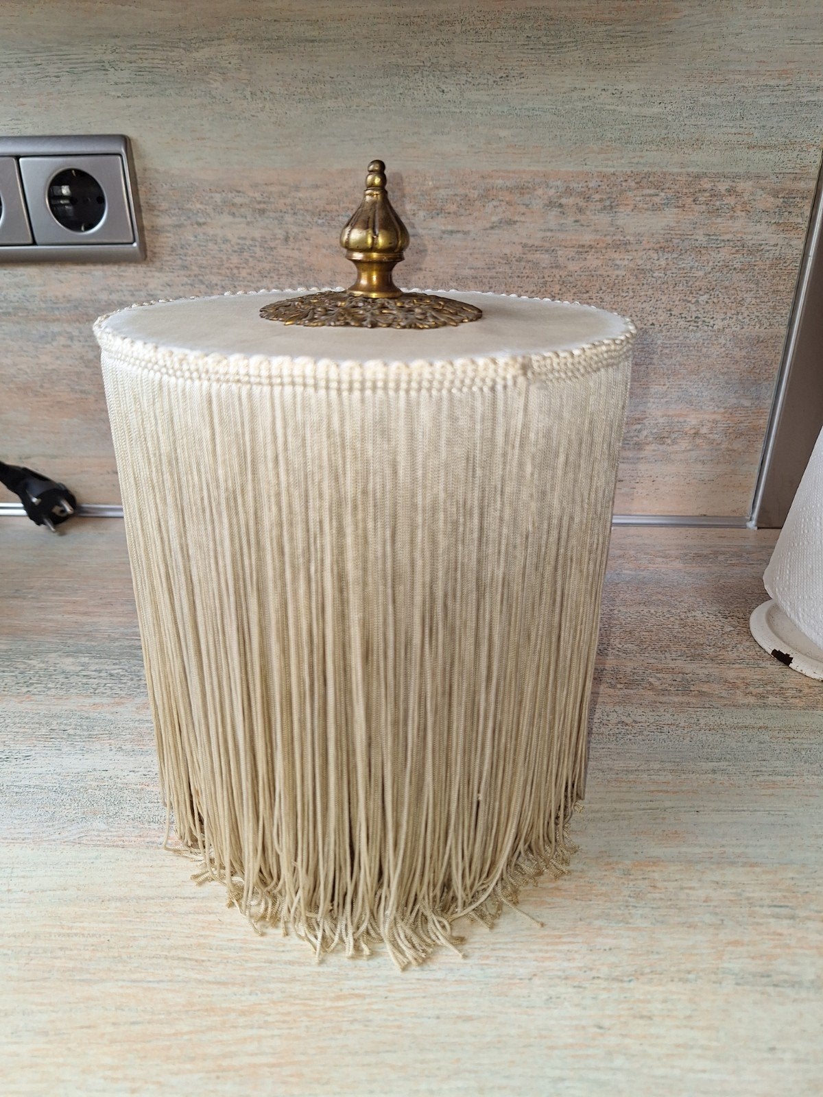 Vintage Franje Lampenkap met Gouden Ornament, Ophalen