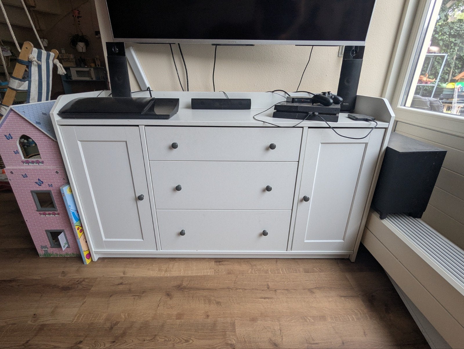 Witte TV Kast / Dressoir met Lades en Deuren ikea Hauga, Ophalen, Gebruikt, Minder dan 100 cm, 25 tot 50 cm