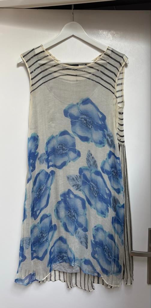 Sportmax Code Jurk met Bloemenprint en Strepen, Maat 38/40 (M), Blauw, Ophalen of Verzenden, Zo goed als nieuw