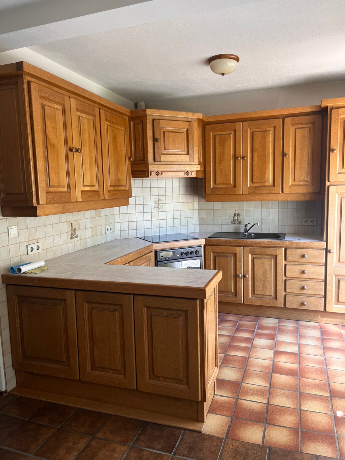 Eikenhouten keuken, Huis en Inrichting, Keuken | Complete keukens, Ophalen, Gebruikt, Hout, Hoekkeuken