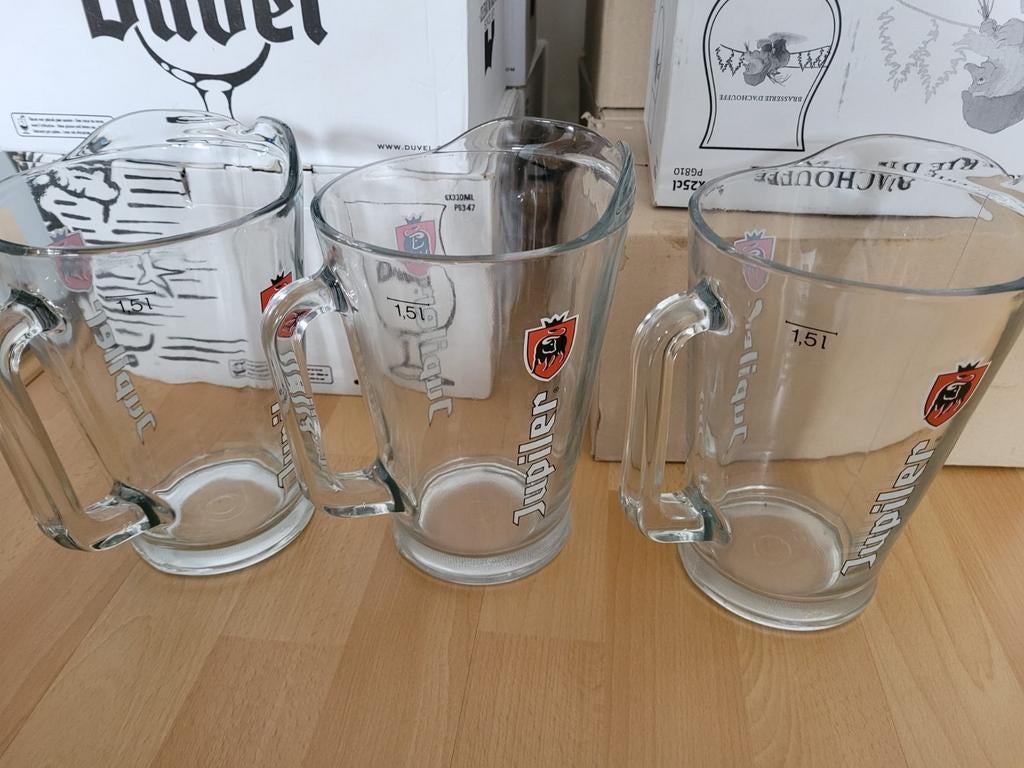 Jupiler Bierpullen/schenkkannen - Set van 3 (1.5L) € 10 ps, Verzamelen, Biermerken, Ophalen, Zo goed als nieuw, Jupiler