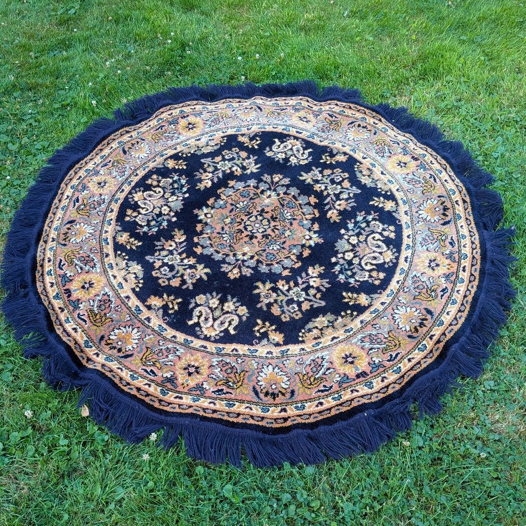 Vintage rond wollen smyrna Hamat kleed tafelkleed. Wol., Gebruikt, 100 tot 150 cm, 150 tot 200 cm, Ophalen of Verzenden
