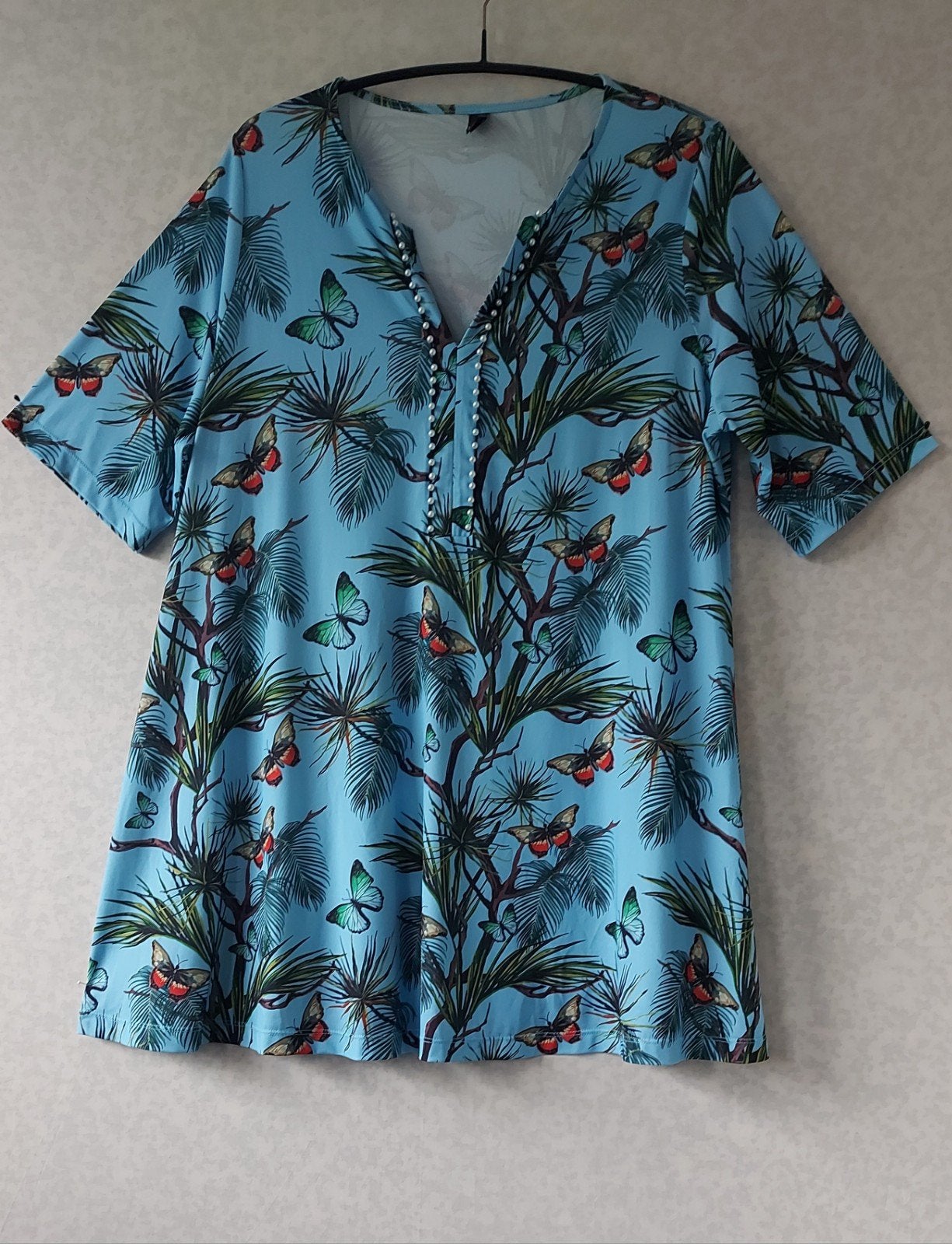 Zgan Yoek A-lijn tuniek met vlinderprint, maat 46/48, Yoek, Blauw, Blouse of Tuniek, Ophalen of Verzenden