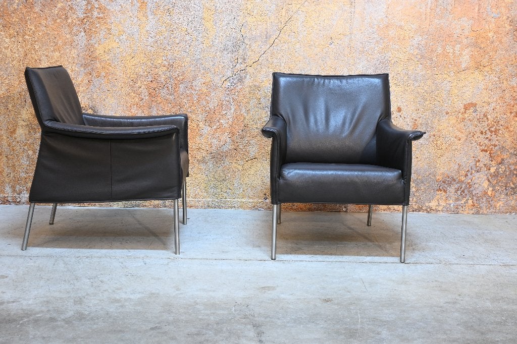 ZGAN 2 donkerbruine leren Design on Stock Limec fauteuils, Design on Stock, Design on Stock, 75 tot 100 cm, Ophalen of Verzenden
