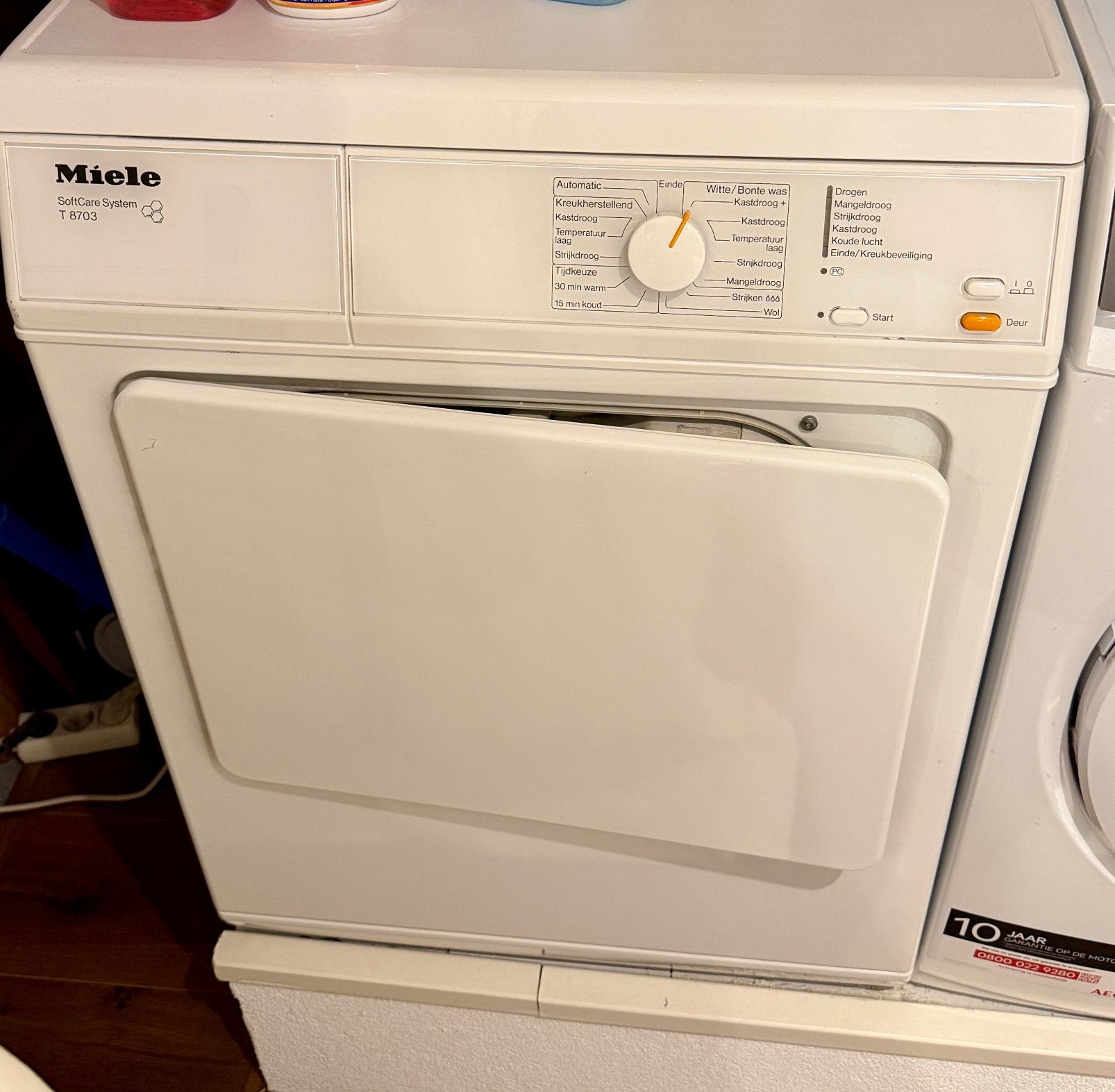Vanwege verhuizing; Miele T8703 luchtafvoer was droger 7 kg, Ophalen, Gebruikt, Voorlader, 85 tot 90 cm