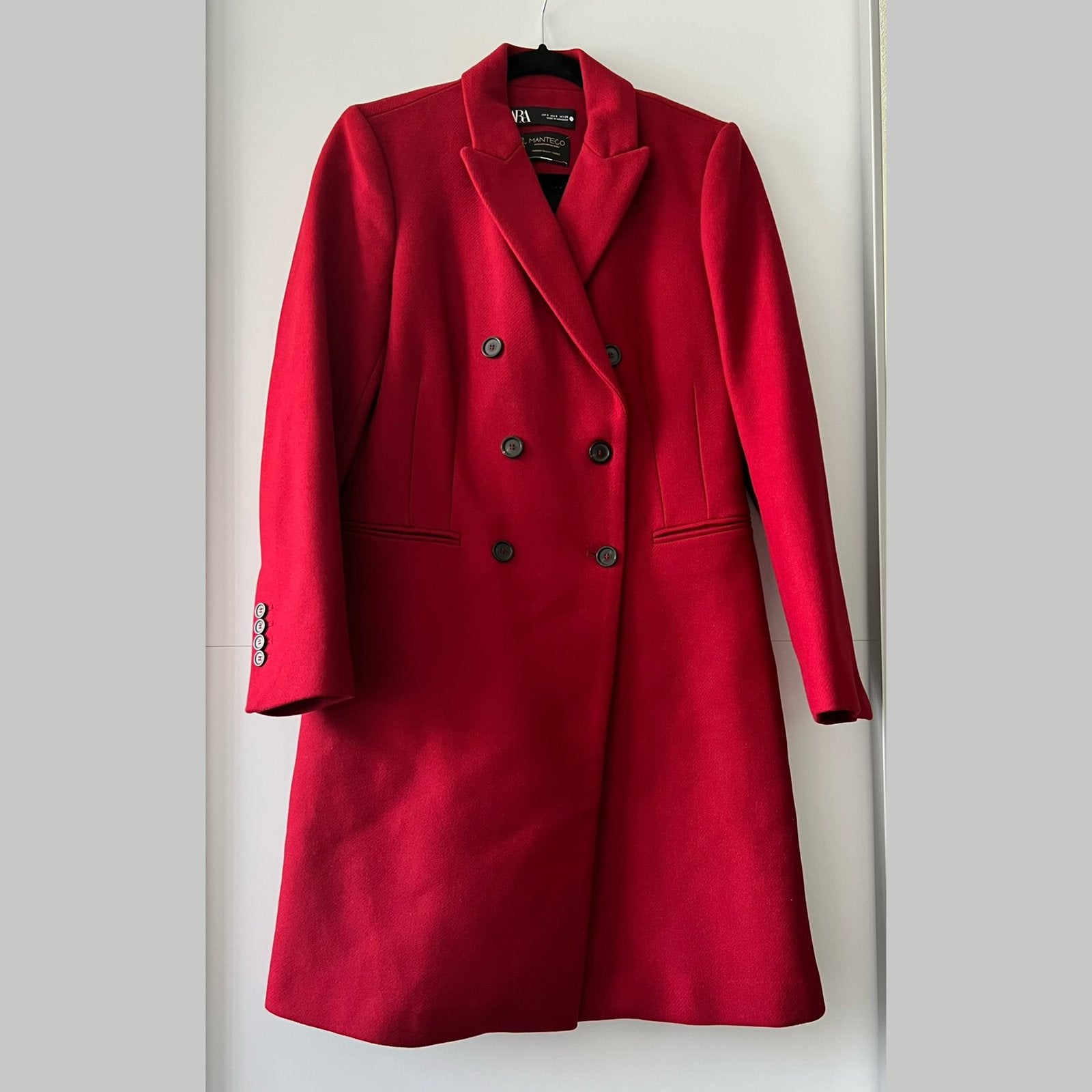Zara rode Manteco wollen mantel - maat S, Kleding | Dames, Ophalen of Verzenden, Zo goed als nieuw, Maat 36 (S), Rood