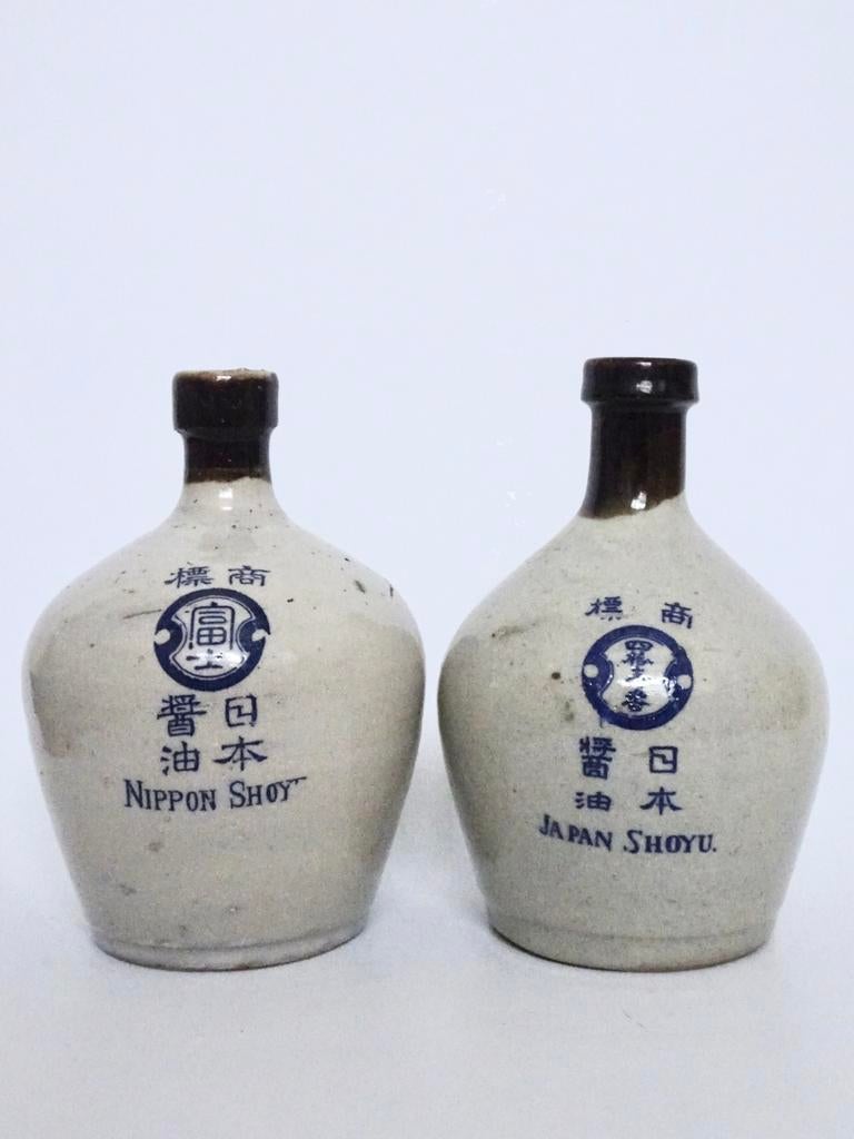 2x Vintage antiek Soja Shoyu fles vaas keramiek japan grijs, Antiek en Kunst, Antiek | Keramiek en Aardewerk, Verzenden