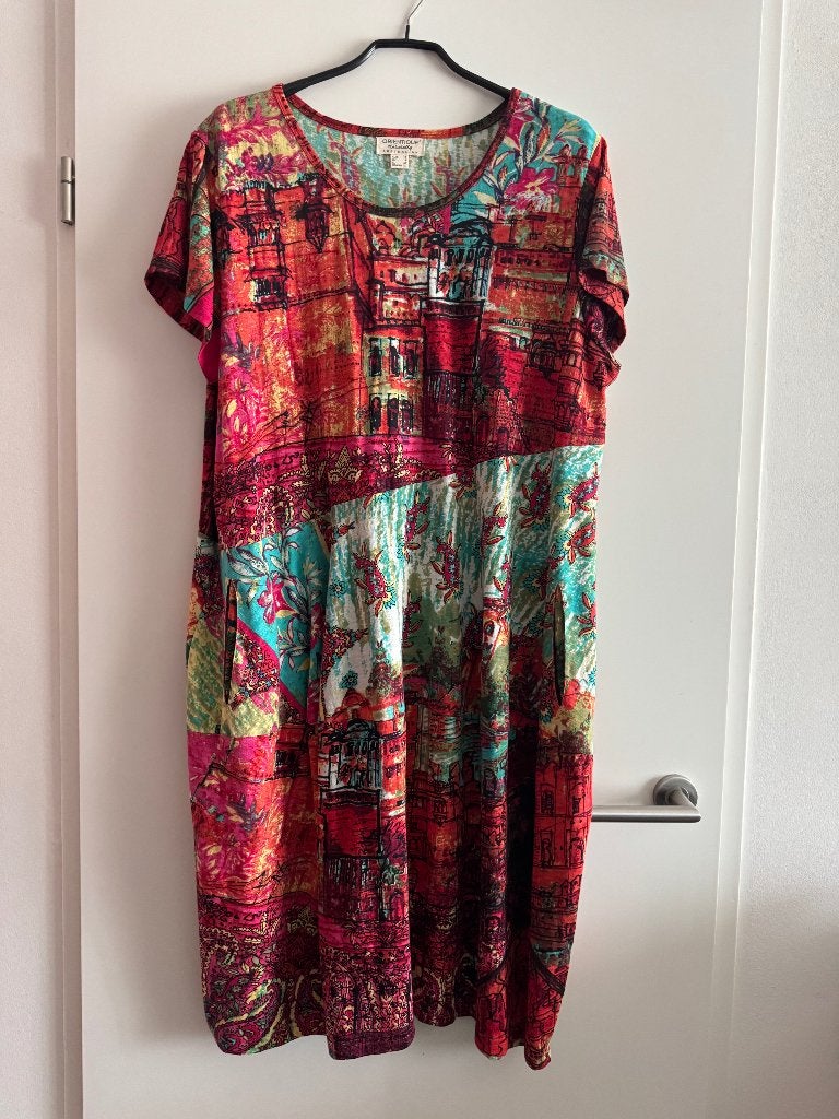 Prachtige jersey-katoenen jurk Orientique maat 46, Kleding | Dames, Ophalen of Verzenden, Zo goed als nieuw, Meerkleurig, Jurk