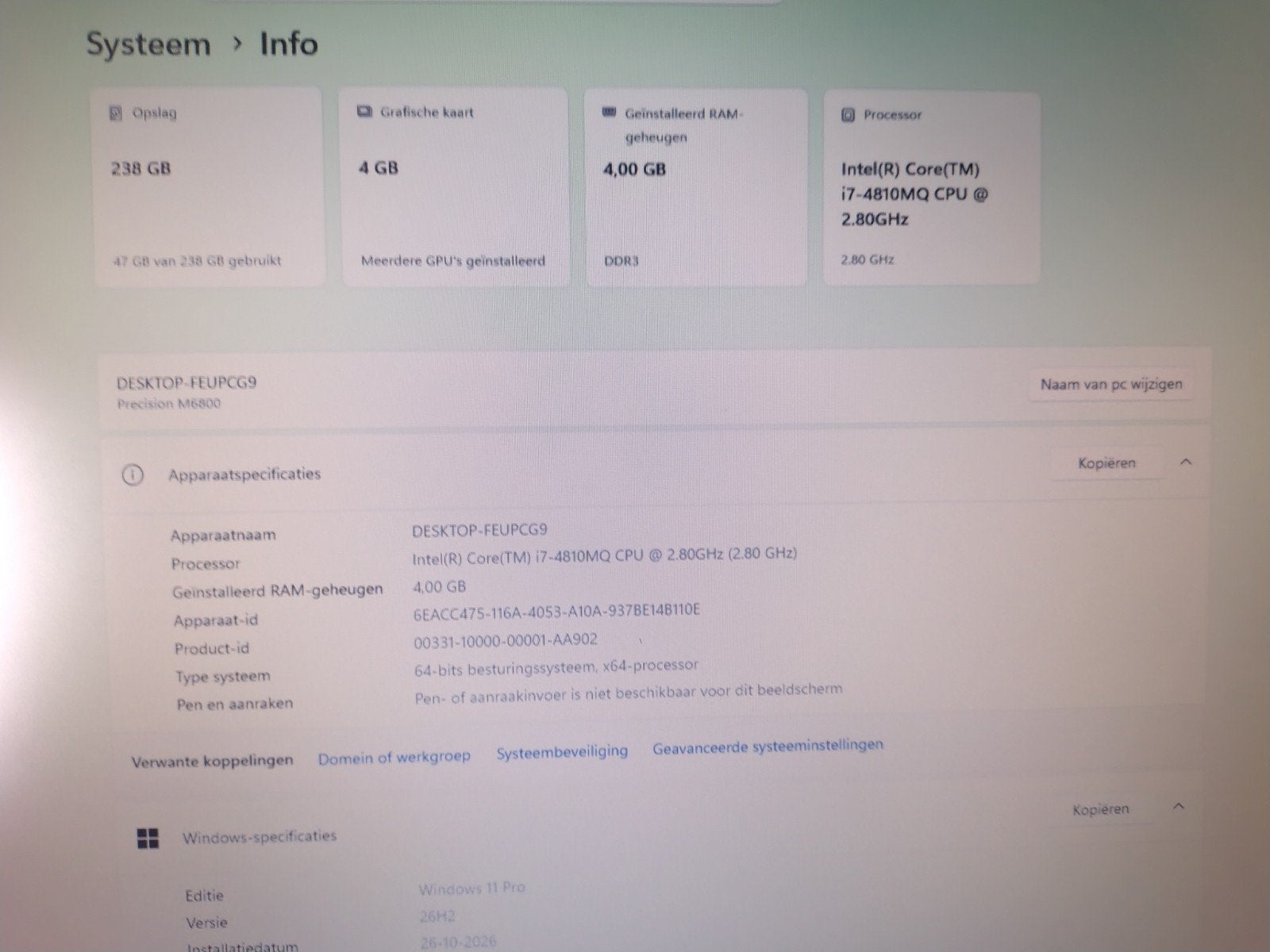 Dell Precision M6800, Computers en Software, Met videokaart, 2 tot 3 Ghz, 8 GB, Intel® Core™ i7 
