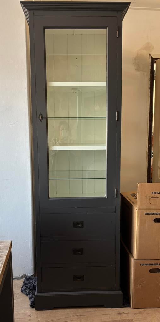 Vitrinekast met verlichting en lades, Ophalen, Gebruikt, 200 cm of meer, 50 tot 100 cm
