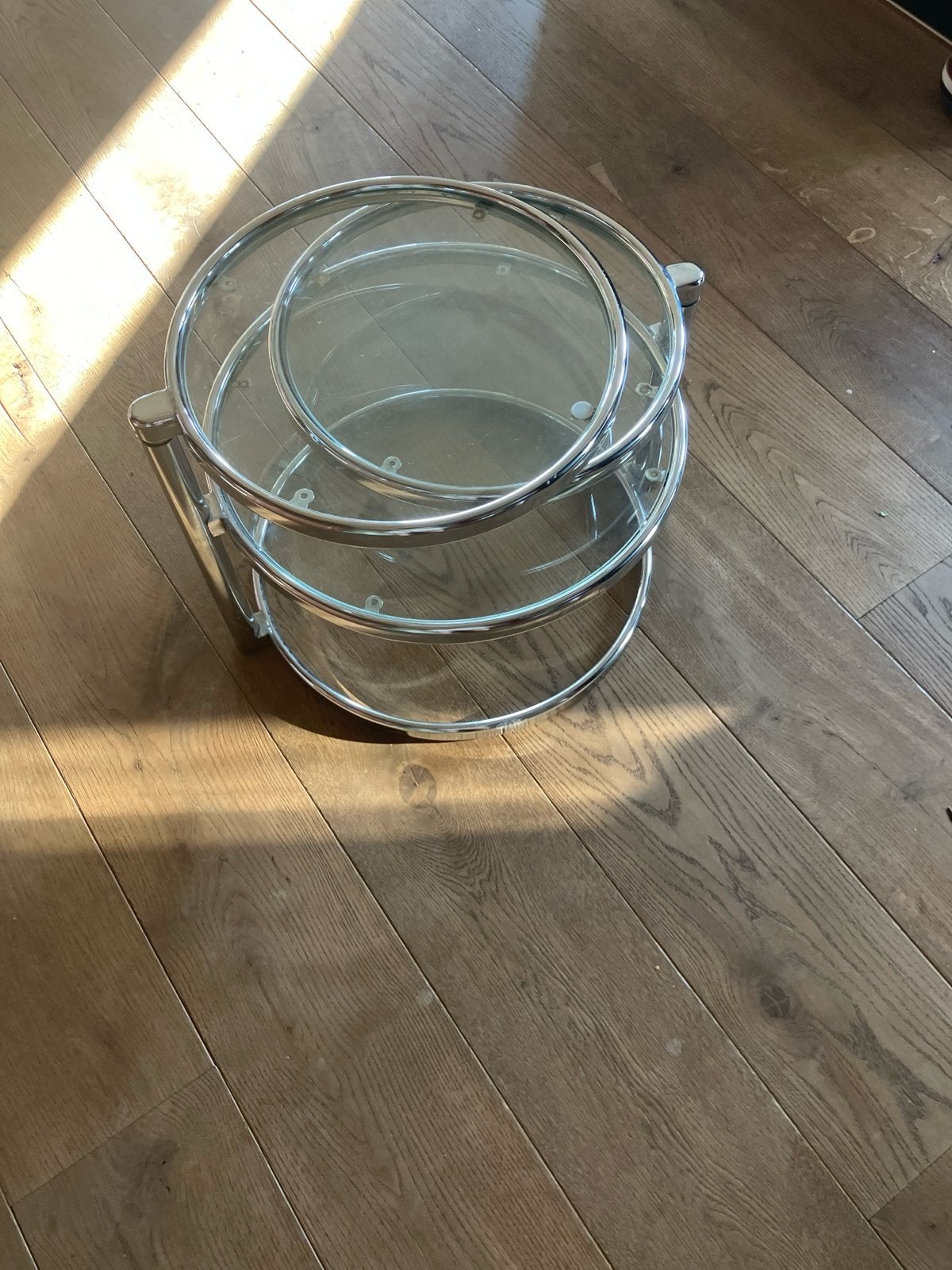 Bijzettafel met draaiende platen met glas, Minder dan 45 cm, Gebruikt, Rond, Ophalen of Verzenden