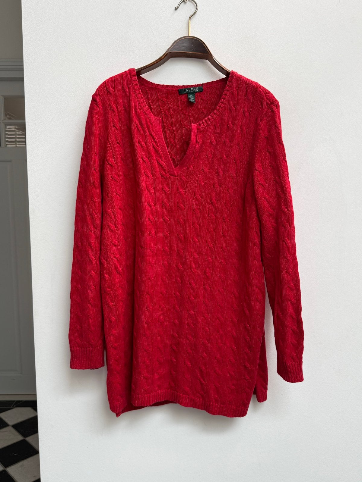 Lauren Ralph Lauren Rode Kabeltrui – Maat 1X, Kleding | Dames, Truien en Vesten, Ophalen of Verzenden, Zo goed als nieuw, Maat 46/48 (XL) of groter