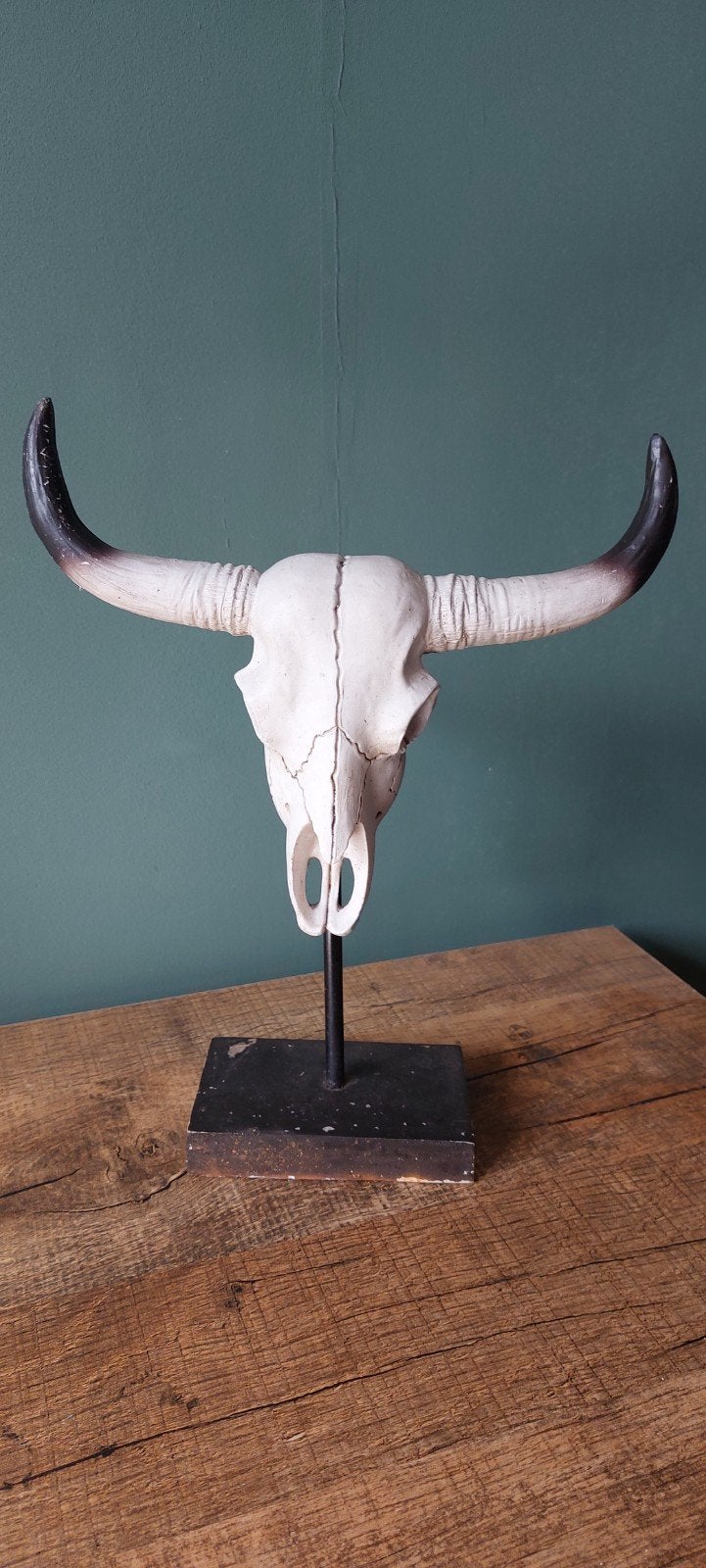 Decoratieve Stierenkop op Standaard - Vintage Stijl, Vintage, Gebruikt, Ophalen of Verzenden, Wit
