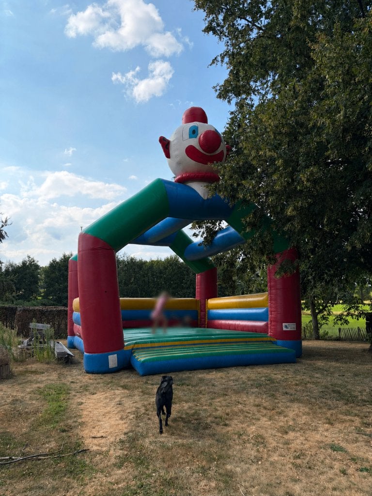 Groot springkussen te koop, ca. 6x6x6 m incl. Blower en kar, Hobby en Vrije tijd, Feestartikelen | Verhuur, Ophalen, Gebruikt