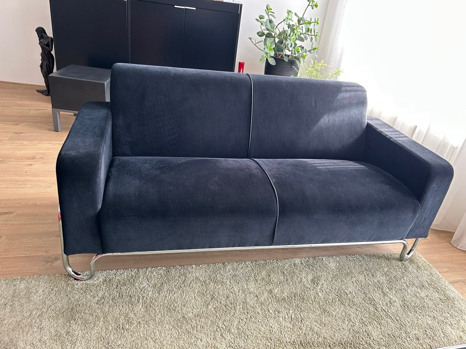 Gispen 2-persoons bank zwart rib, Ophalen, Modern design, Tweepersoons, 75 tot 100 cm
