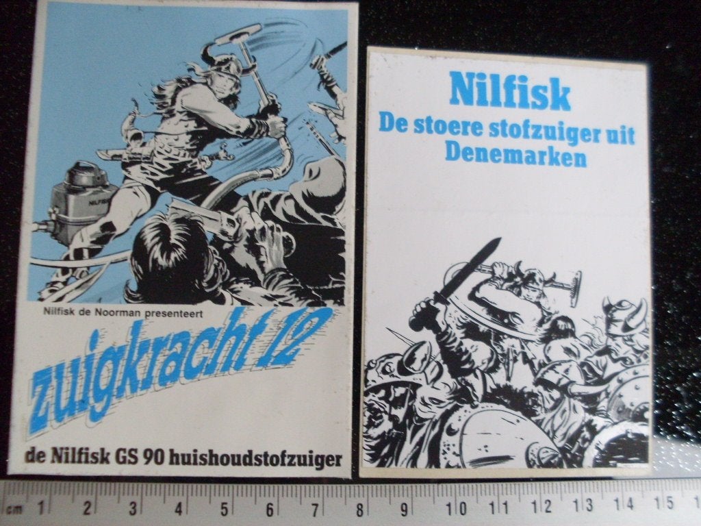 2x sticker Nilfisk logo de stoere stofzuiger uit denemarken, Verzenden, Zo goed als nieuw, Merk