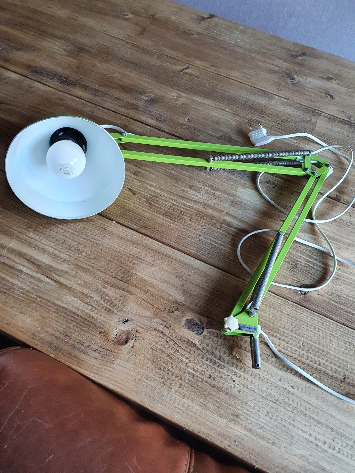 Originele Retro Groene Schaarlamp - Vintage - Pileprodukter, Huis en Inrichting, Lampen | Tafellampen, Ophalen of Verzenden, Gebruikt