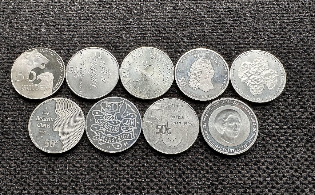 Complete serie zilveren 50 gulden 1982/1998 Beatrix., Ophalen of Verzenden, Koningin Beatrix, 50 gulden, Zilver