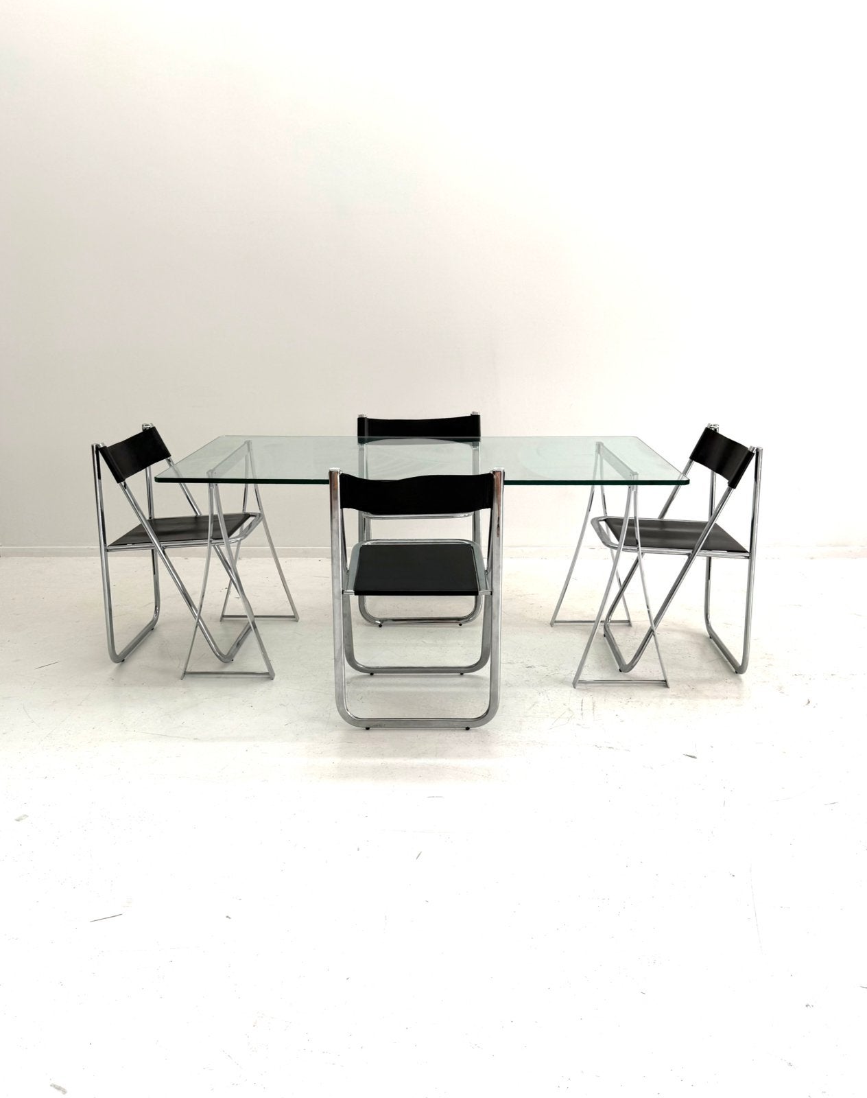 Vintage chroom & glazen eettafel, Peter Ghyczy ‘80, Huis en Inrichting, Tafels | Eettafels, Peter Ghyczy, Glas, 150 tot 200 cm