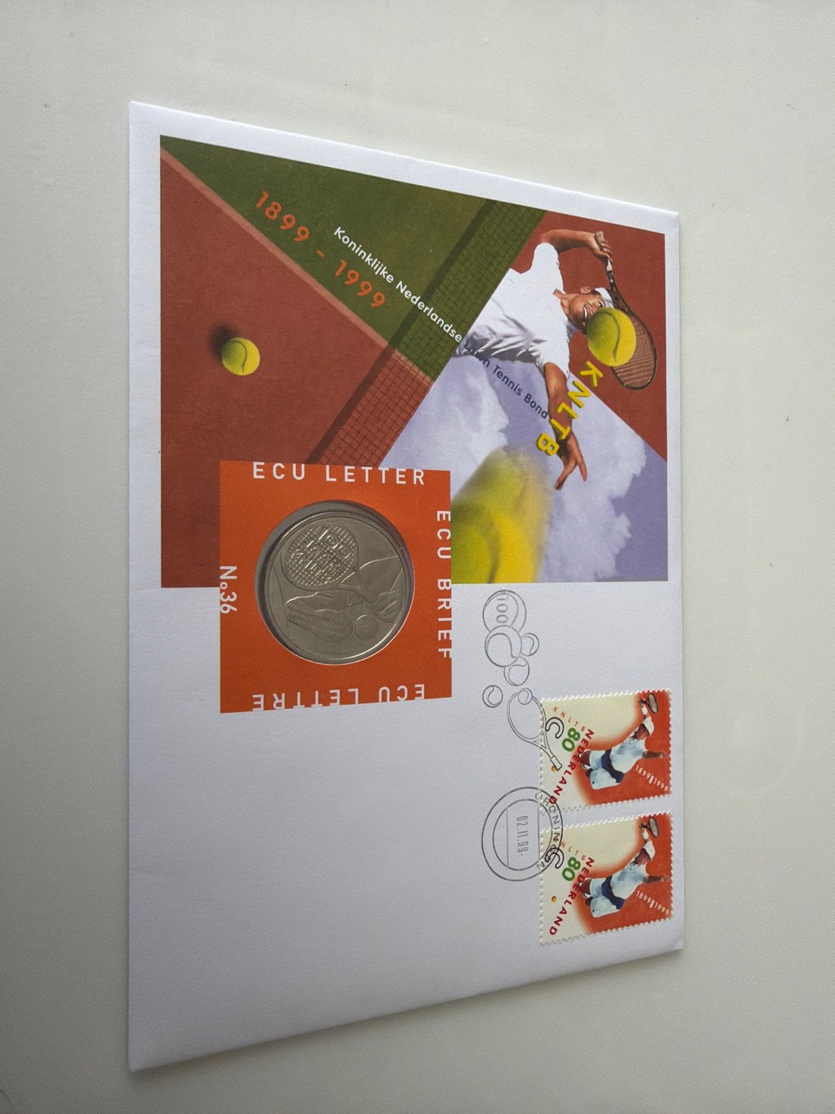 Eerste Dag Envelop KNLTB 100 jaar met ECU Letter, Postzegels en Munten, Verzenden