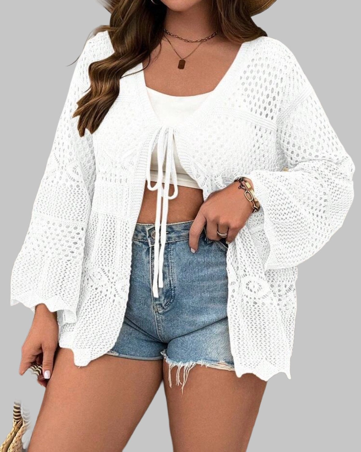 Gehaakt vest met strik detail - Wit (44-50), Verzenden, Nieuw, Wit, Trui of Vest
