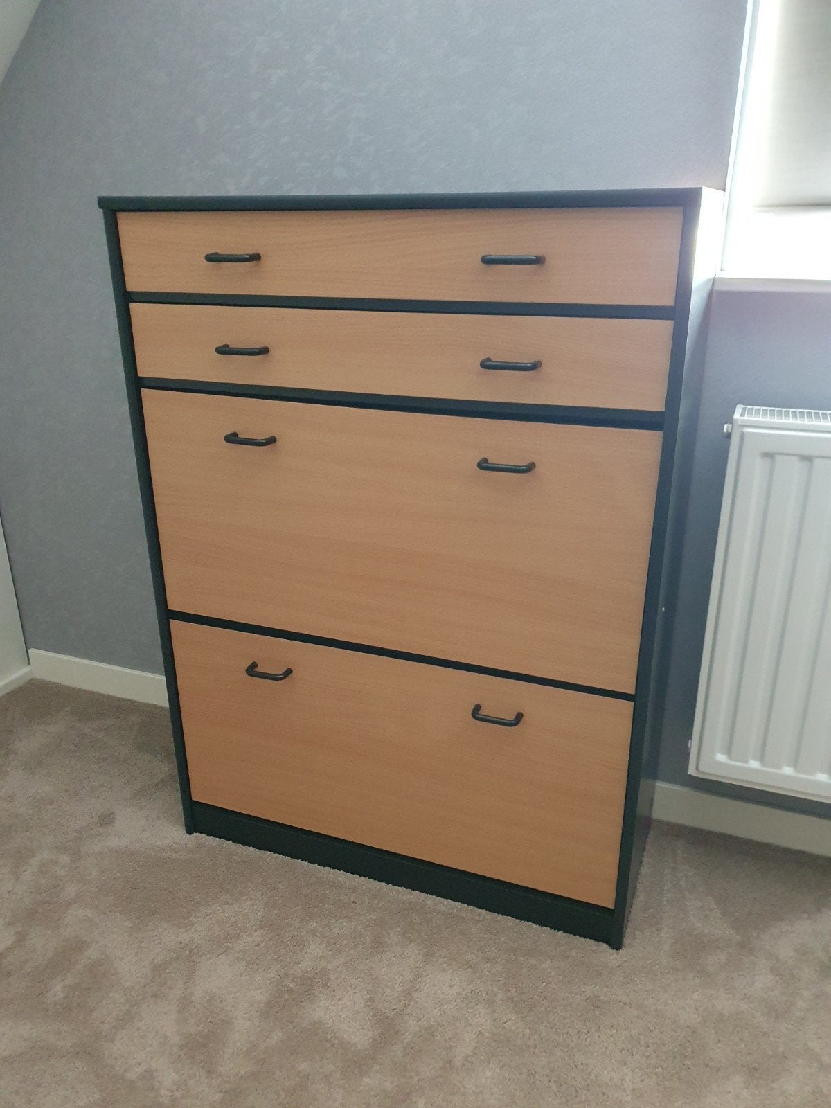 Praktische Schoenenkast met Lades - Zwart/Houtkleur, Ophalen, Gebruikt, Modern
