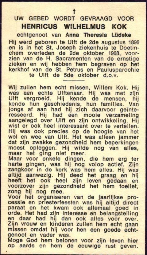 Kok Henricus Wilhelmus 1896-1968 Ulft, Ophalen of Verzenden