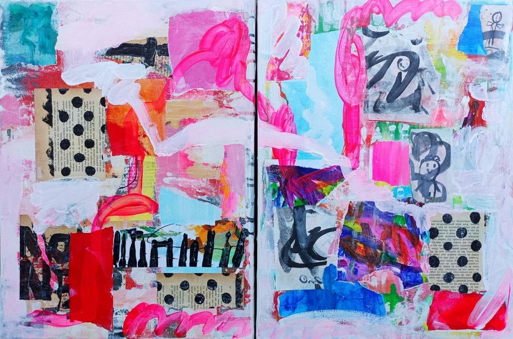 Abstracte schilderijen tweeluik, Ophalen of Verzenden