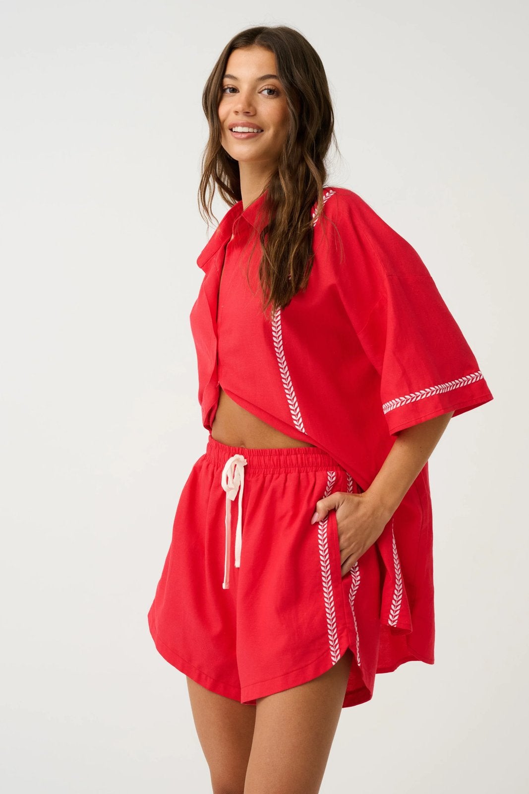Zara shoeby M L nieuw set rood short blouse katoen details, Ophalen of Verzenden, Nieuw, Maat 36 (S), Rood