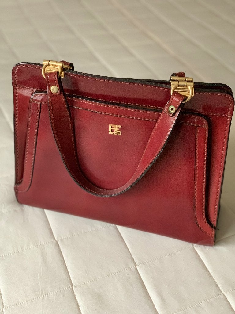 Vintage FE Florence Handtas – Bordeaux Italiaans Lakleer, Ophalen of Verzenden, Zo goed als nieuw, Handtas