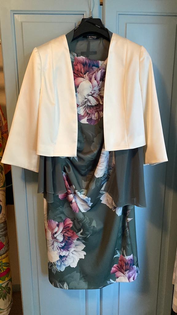 Swing Feestjurk met bloemen, bolero en jasje, Maat 38/40 (M), Ophalen of Verzenden, Zo goed als nieuw, Knielengte
