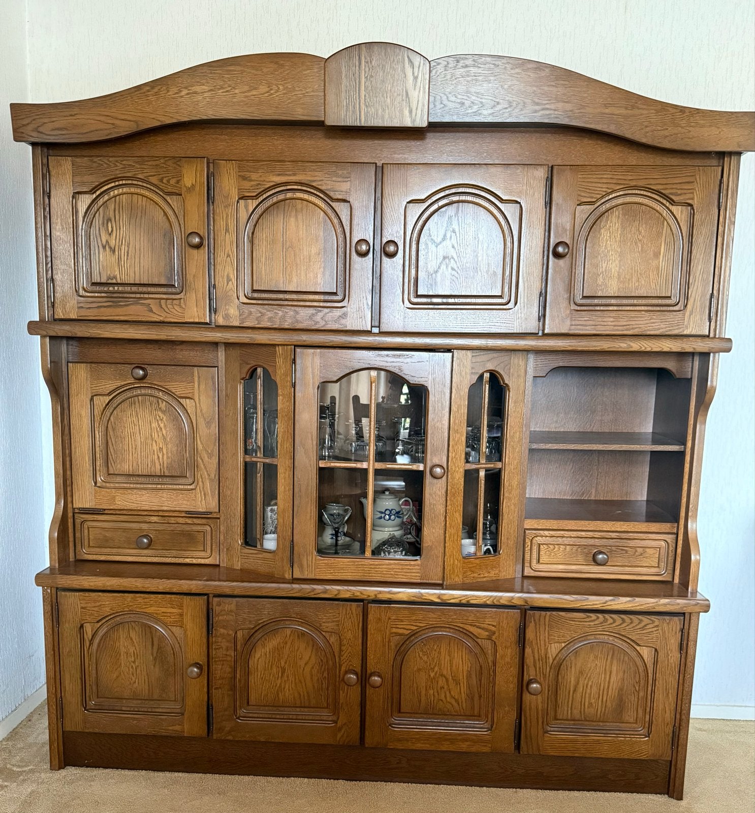 Massief eiken dressoir met vitrinekast, Huis en Inrichting, Ophalen, Gebruikt