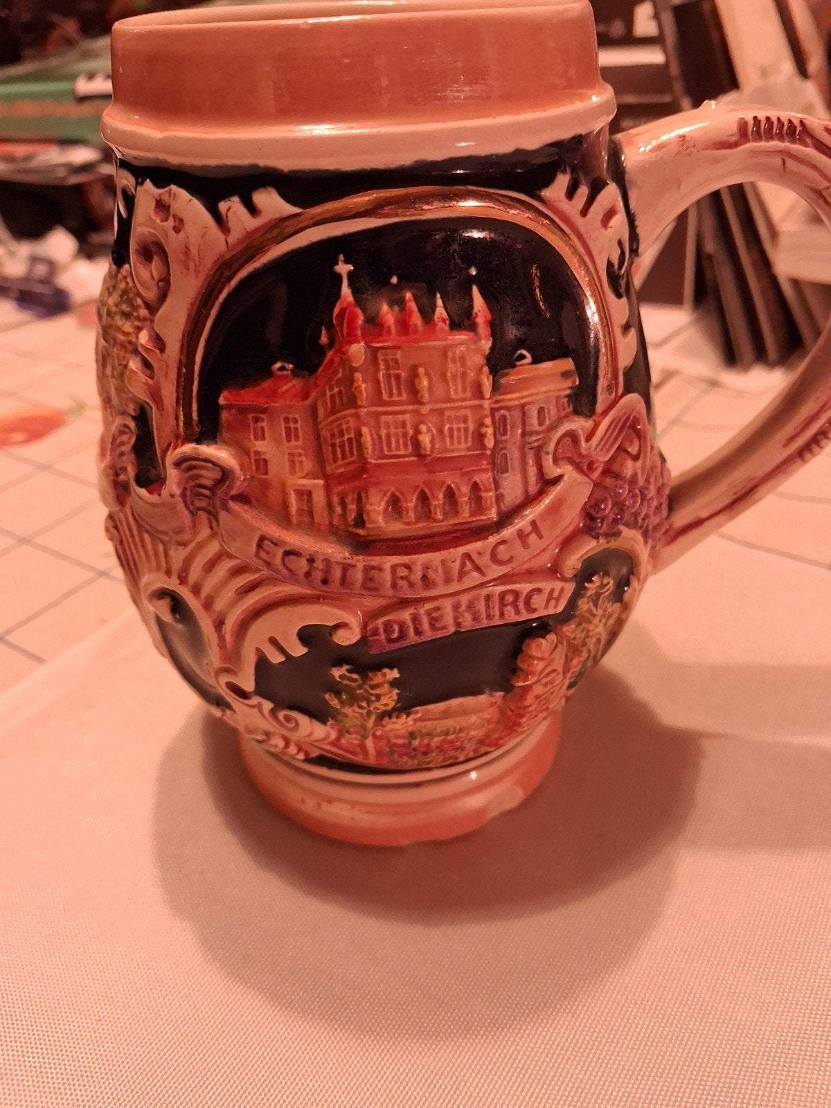 Vintage Luxemburg Bierpul - Handgeschilderd Keramiek, Ophalen