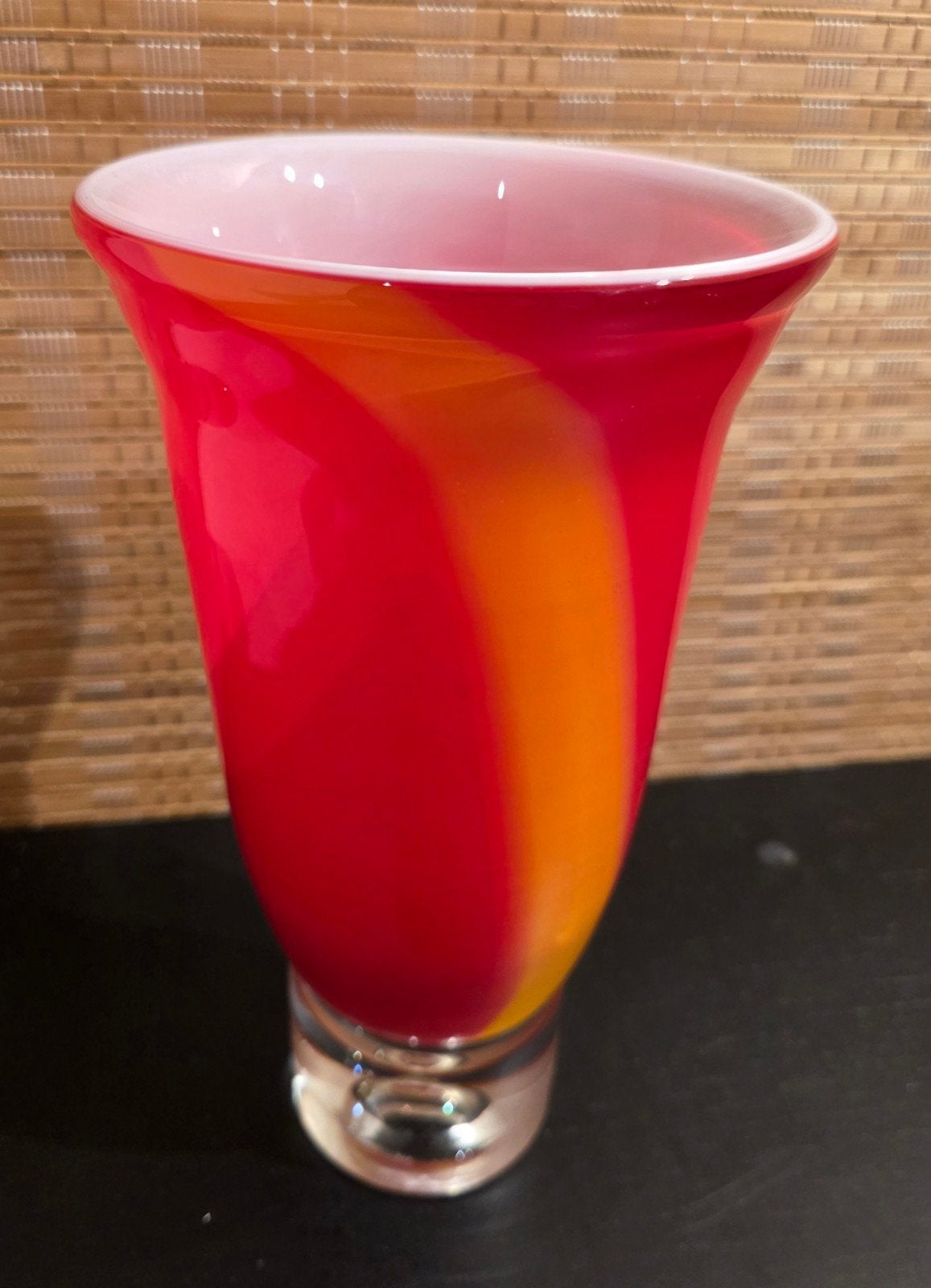 vintage Rode glazen vaas met oranje accenten, Antiek en Kunst, Ophalen of Verzenden