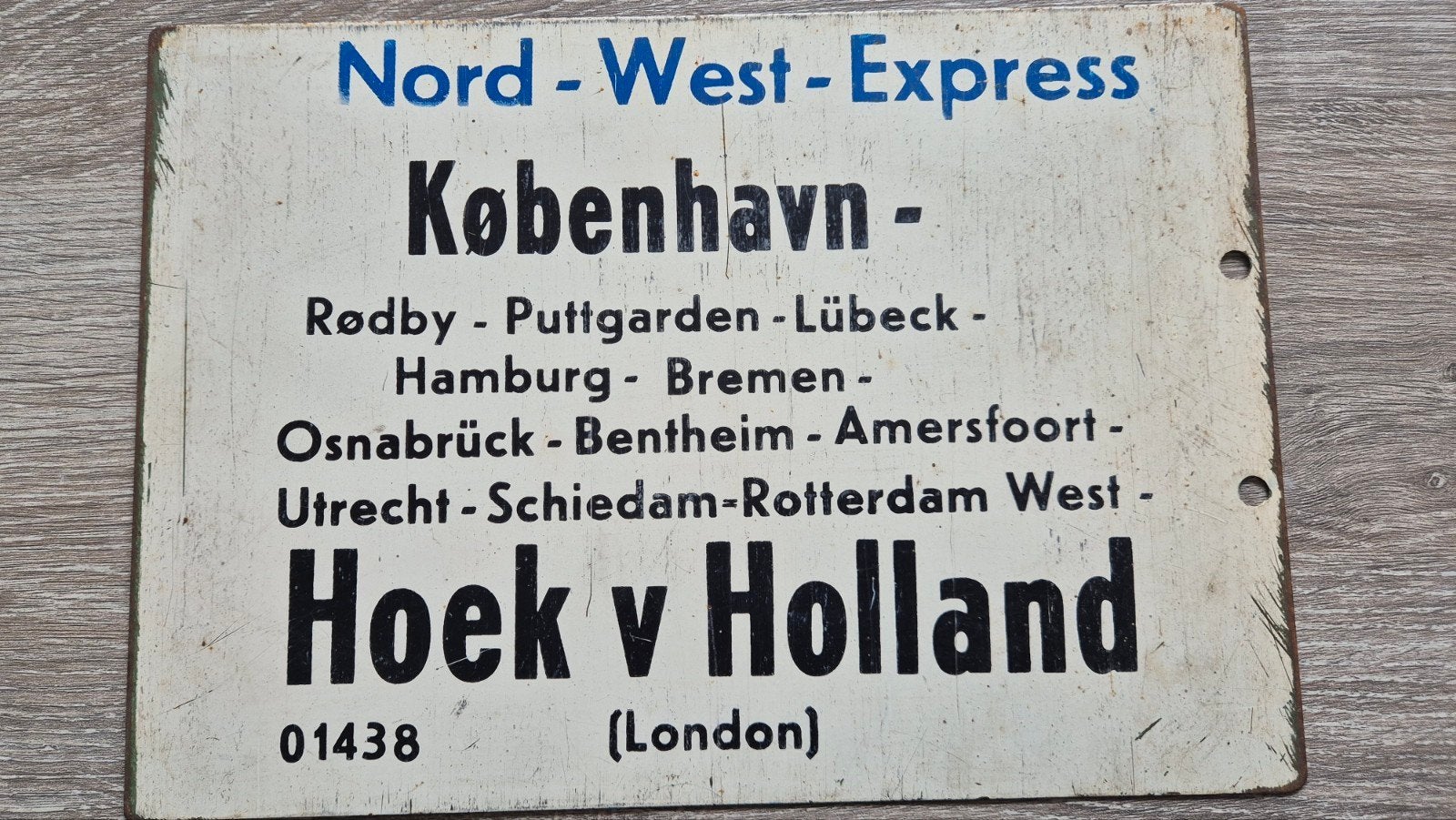 Zuglaufschild Nord-West-Express Hoek van Holland - København, Ophalen of Verzenden, Gebruikt, Trein, Overige typen