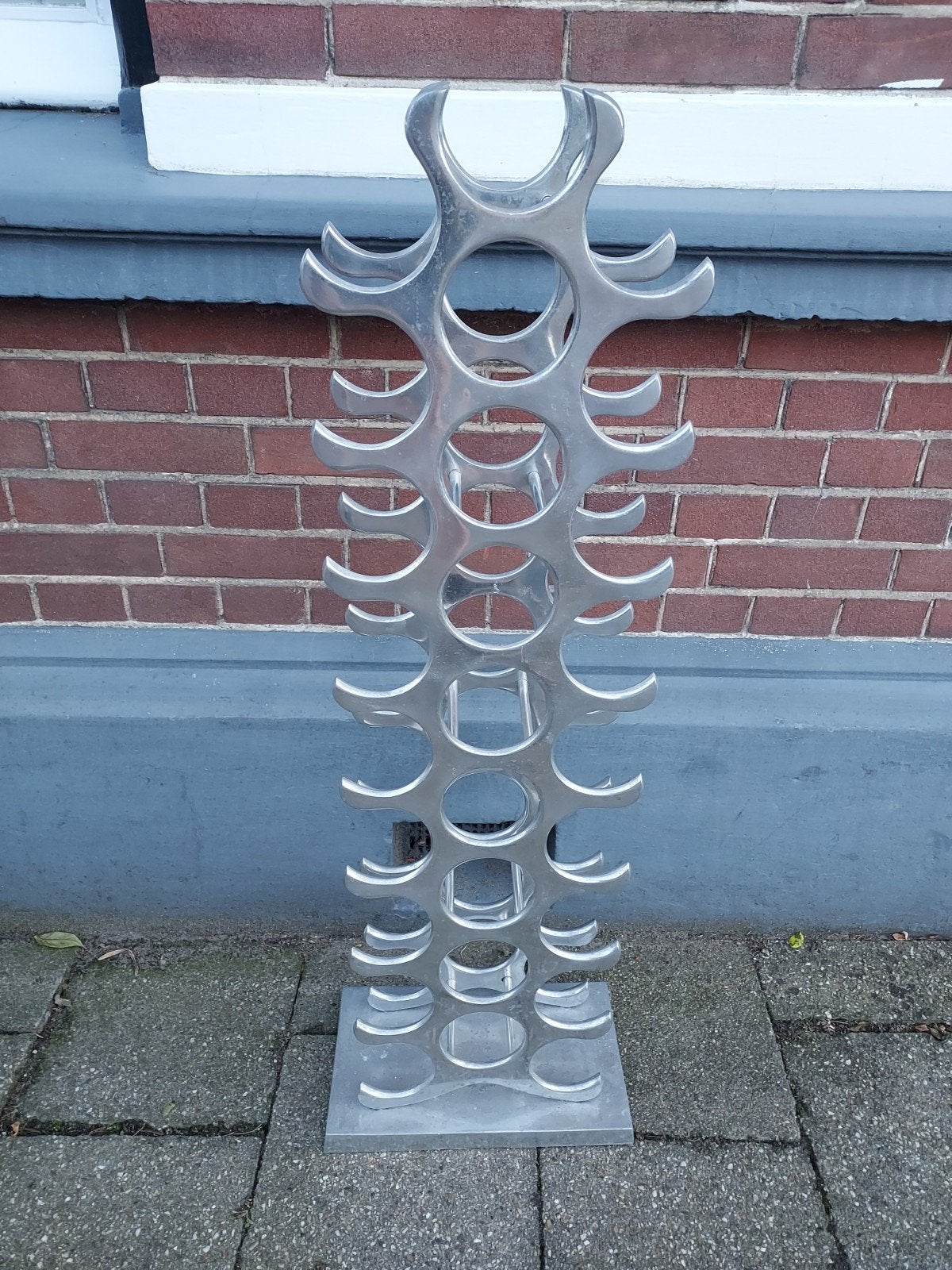 Zilverkleurig wijnrek van gepolijst aluminium 27 flessen, Ophalen of Verzenden