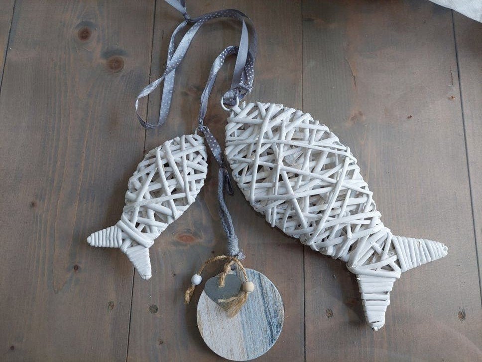 Witte rieten vis decoratie GRATIS op te halen, Ophalen, Zo goed als nieuw, Wit, Overige materialen