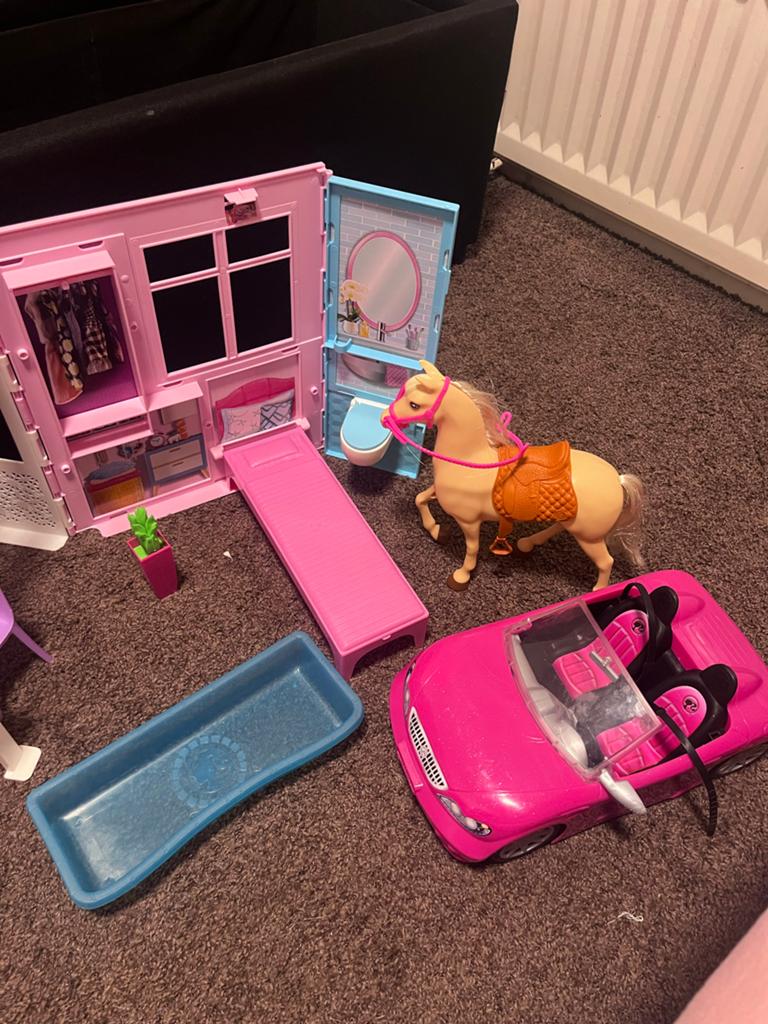 Barbie huis, auto, barbies en paard, Ophalen of Verzenden, Gebruikt, Barbie