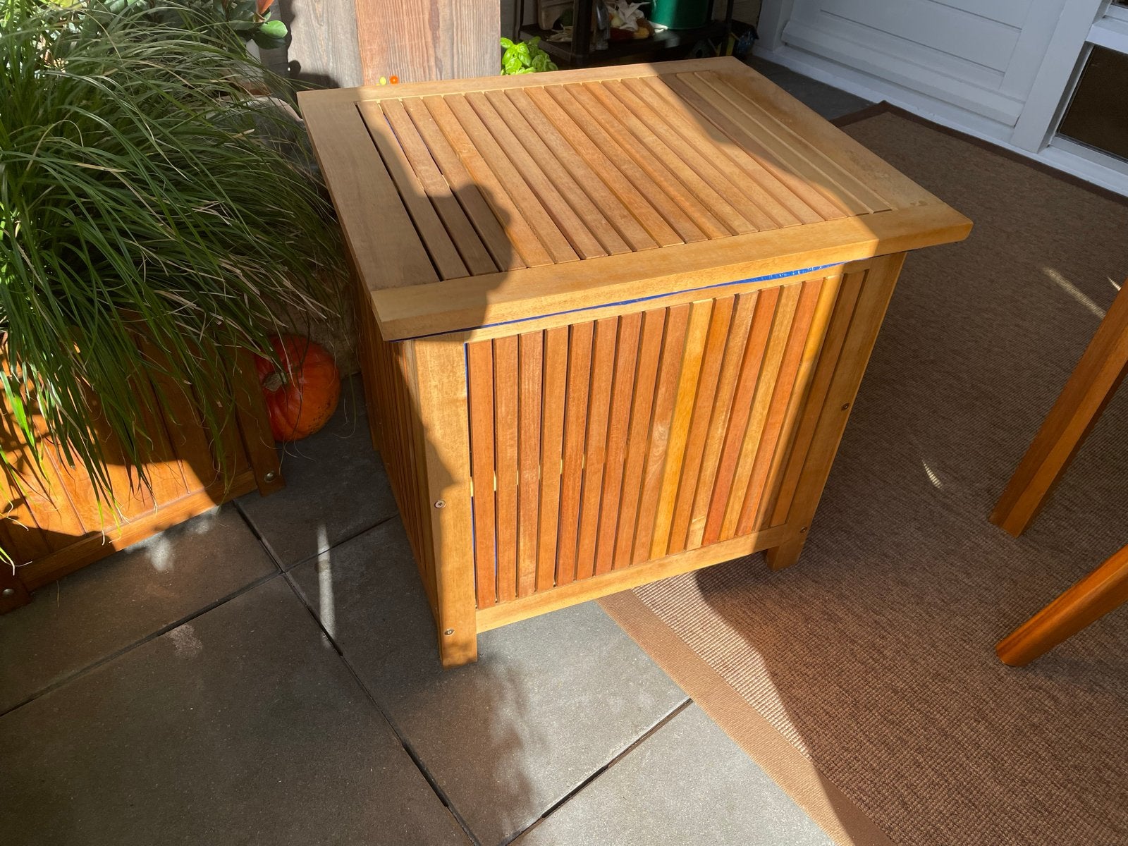 Houten opbergbox voor buiten met blauw zeil, Tuin en Terras, Ophalen, Gebruikt, Hout, Overige typen