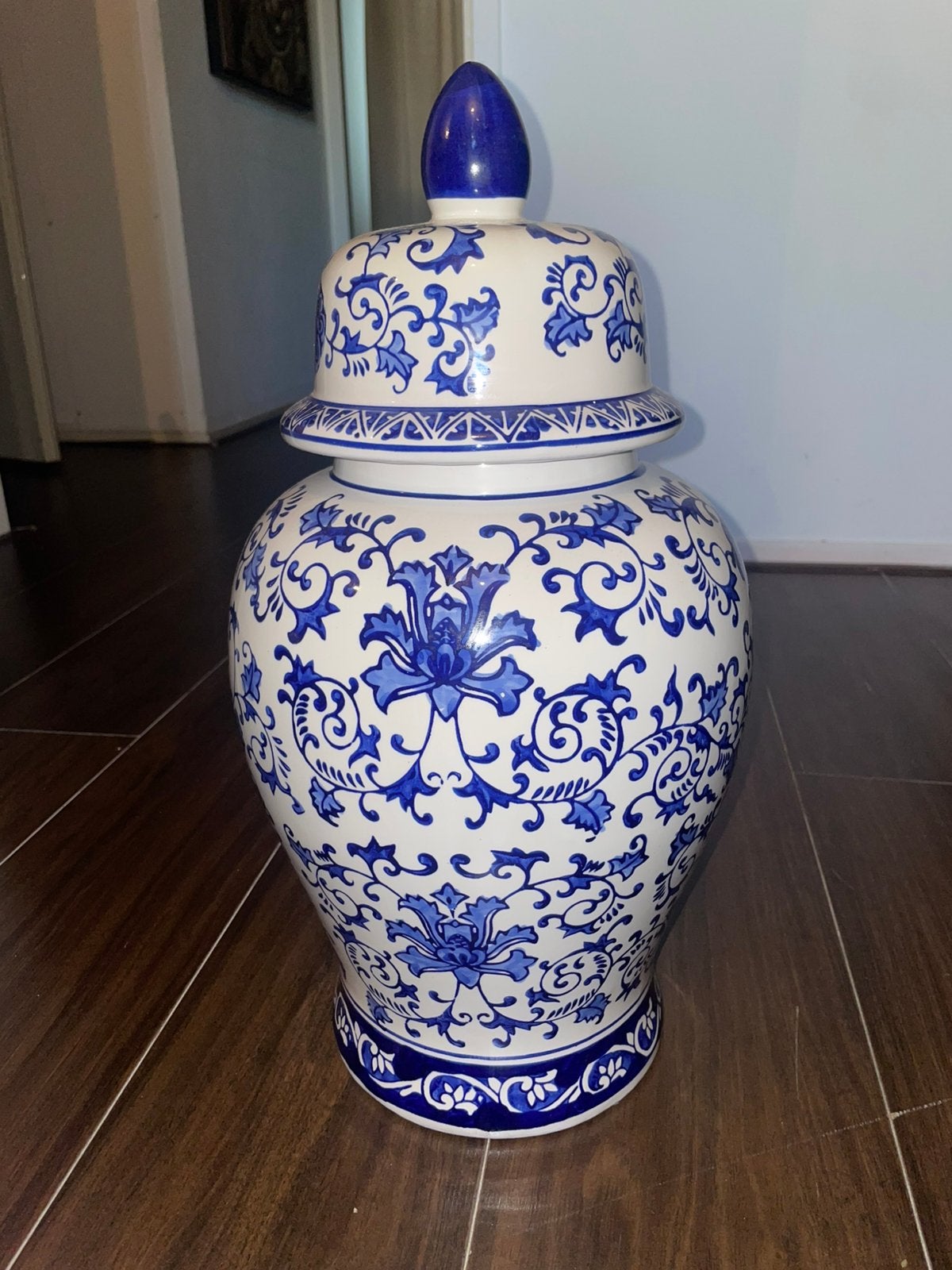 Blauw-witte porseleinen dekselvaas – Chinese stijl, Ophalen of Verzenden